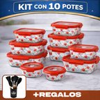 Kit de 10 Frascos Herméticos de Vidrio Templado Premium con Tapa Sellada y Traba de Seguridad + ¡Kit de Utensilios GRATIS!
