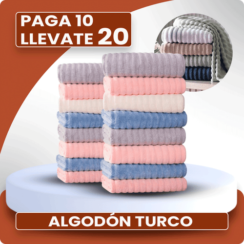CloudSoft™ – Toalla Premium de Algodón Turco | Kit 10 Baño + 10 Rostro (REGALO)